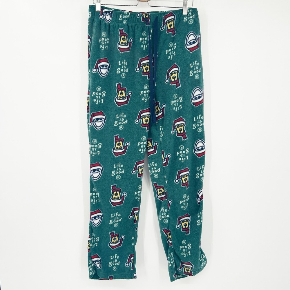 Life Is Good Womens Christmas Dog Santa Hat Fleece Lounge Sleep Pajama Pants L